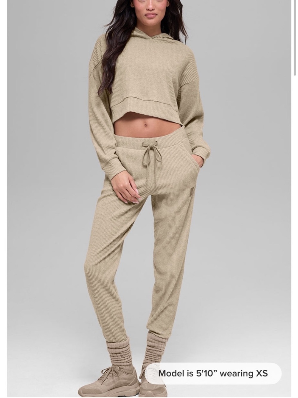 Incredibly soft matching Alo Yoga "Muse" ribbed lounge set in Gravel Heather